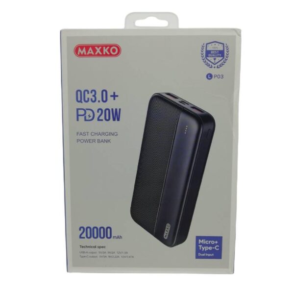 پاور بانک 20000 میلی آمپر مکسکو مدل MAXKO LP03 QC3.0 + PD 20W