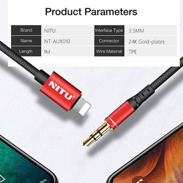 کابل AUX آیفون نیتو مدل NITU NT-AUX010 Lightning To AUX