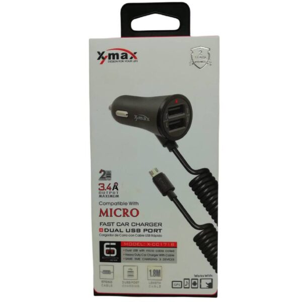 شارژر فندکی با کابل MICRO USB مدل x-max x-cc1718