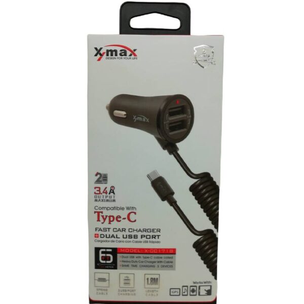 شارژر فندکی با کابل TYPE C مدل x-max x-cc1718
