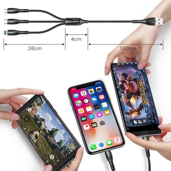 کابل 3 سر میکرو و تایپ سی و آیفون یسیدو مدل YESIDO CA44
