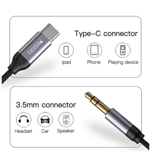 کابل AUX تایپ سی یسیدو مدل YESIDO YAU20 TYPE C To AUX