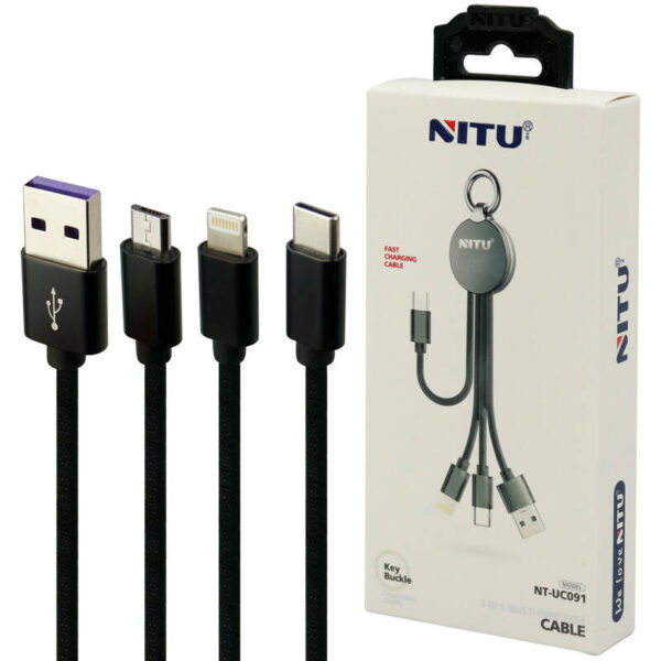 کابل پاور بانکی 3 سر میکرو و تایپ سی و آیفون نیتو مدل NITU NT-UC091 3 in 1