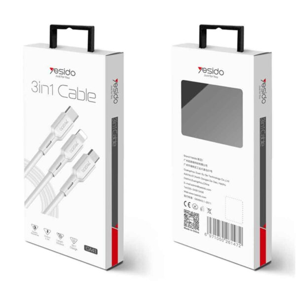 کابل ۳سر میکرو و تایپ سی و آیفون یسیدو مدل YESIDO CA41