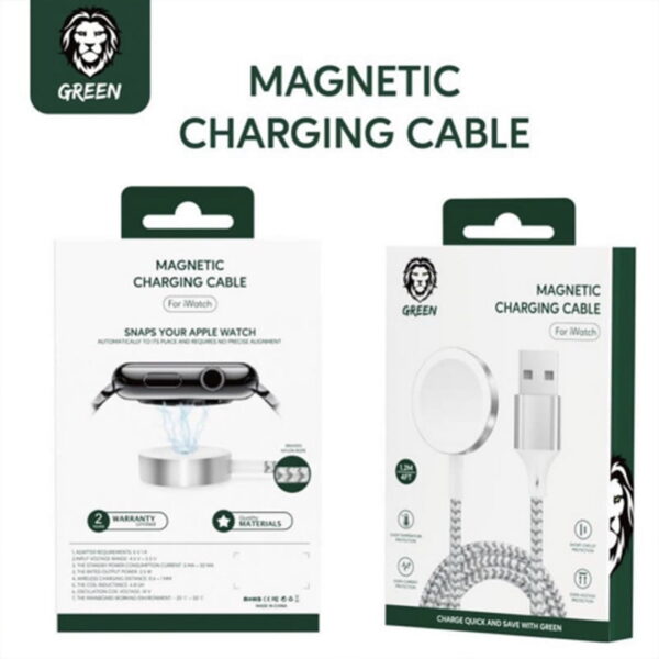 کابل شارژ مغناطیسی اپل واچ گرین مدل Green Magnetic Charging Cable