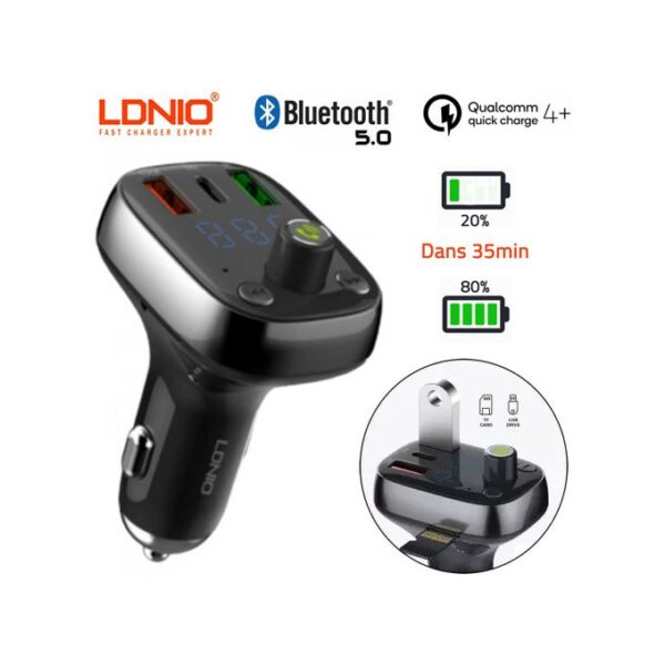 شارژر فندکی و اف ام پلیر با کابل میکرو الدینیو مدل LDNIO C704Q FM Player