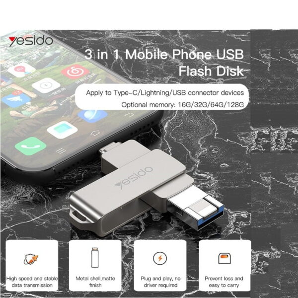 مبدل و‌ فلش مموری 64 گیگابایت یسیدو مدل YESIDO FL12 64GB Flash Drive