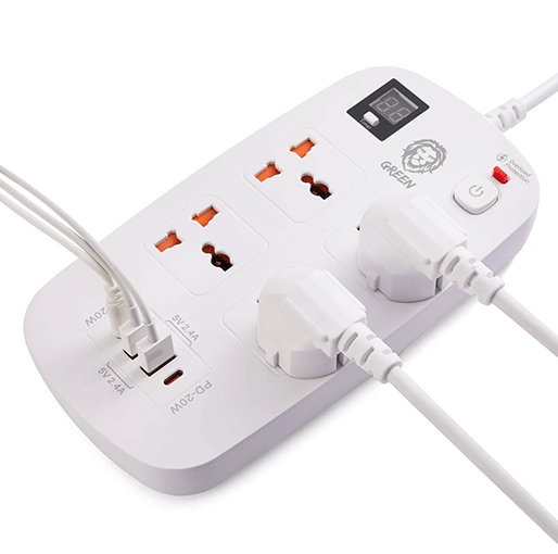 هاب شارژر و چندراهی محافظ برق گرین مدل Green Lion 40W Multiport Smart Power Socket 3500W