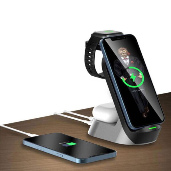 شارژر وایرلس فست شارژ گوشی و اپل واچ و ایرپاد گرین GREEN 4in1 Fast Wireless Charger 15W