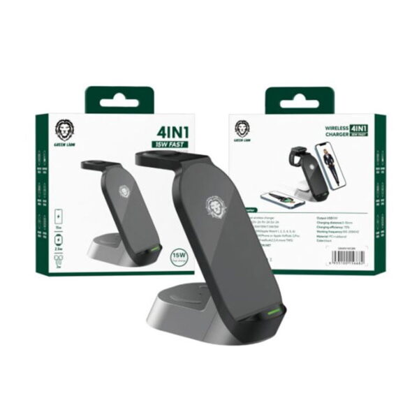 شارژر وایرلس فست شارژ گوشی و اپل واچ و ایرپاد گرین GREEN 4in1 Fast Wireless Charger 15W
