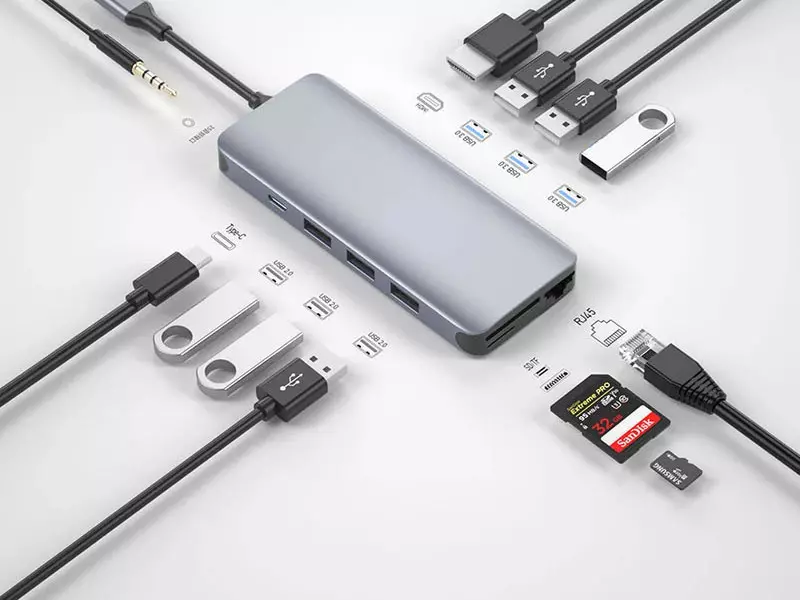 multi-function USB-C Hub GREEN 12 in 1