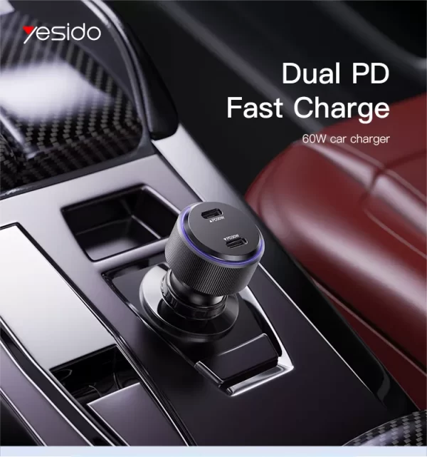 شارژر فندکی فست یسیدو مدل YESIDO Y48 CAR CHARGER 60w