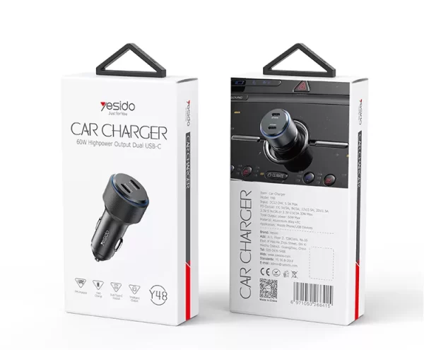 شارژر فندکی فست یسیدو مدل YESIDO Y48 CAR CHARGER 60w
