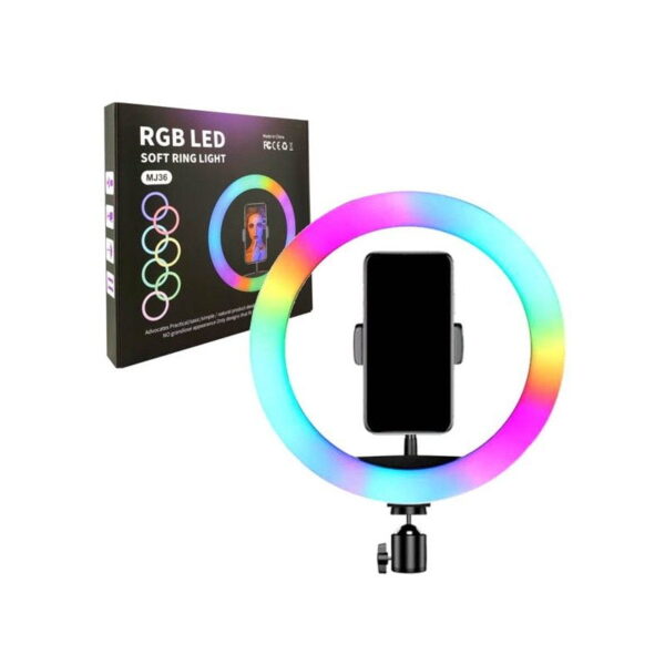 رینگ لایت به همراه سه پایه مدل RGB LED MJ36 Ring Light