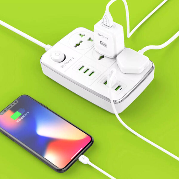 هاب شارژر و چند راهی برق باوین مدل BAVIN PC588 3Power Socket 6USB