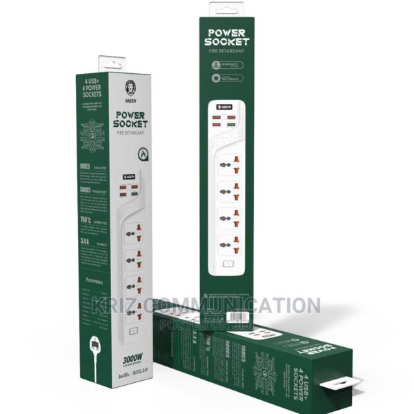 هاب شارژر و چند راهی برق گرین مدل GREEN LION POWER SOCKET 4 AC 4 USB 3000W