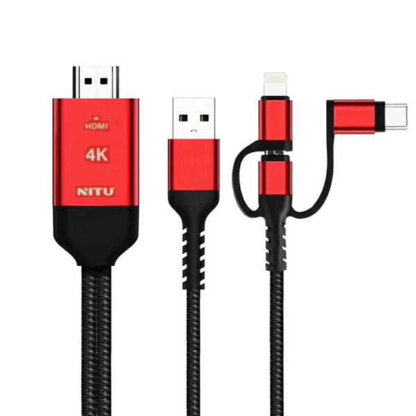 کابل 3سر لایتنینگ،تایپسی،میکرو به Hdmi نیتو مدل Nitu 3IN1 HDMI CABLE NT-HDMI01