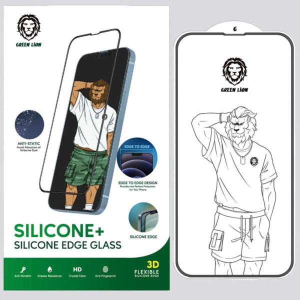 محافظ صفحه نمایش گرین مناسب گوشی آیفون 14 پرومکس مدل GREEN LION SILICONE PLUS GLASS 14 PROMAX