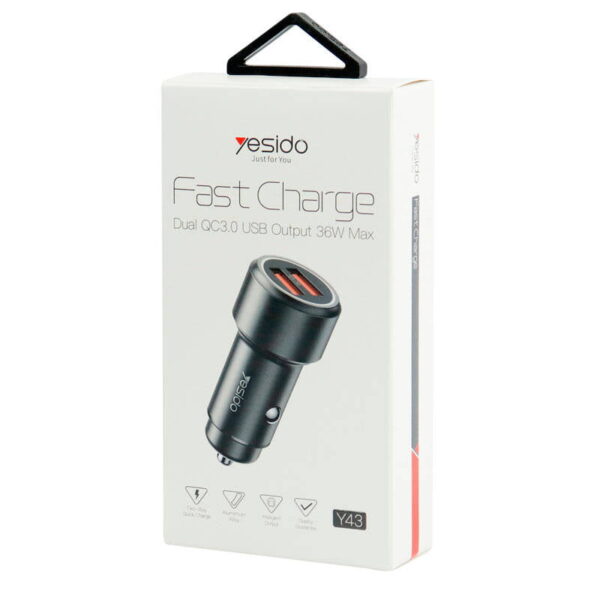 شارژر فندکی فست شارژ یسیدو مدل YESIDO Y43 CAR CHARGER 36W
