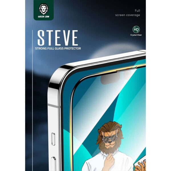 محافظ صفحه نمایش گرین مناسب گوشی آیفون 14 پرومکس مدل GREEN LION 9H STEVE GLASS 14 PROMAX