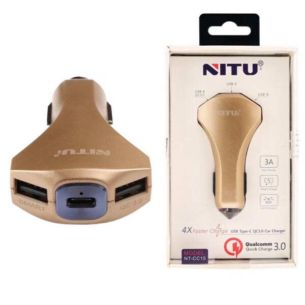 شارژر فندکی 3 پورت فست نیتو مدل NITU NT-CC15 CAR CHARGER SMART
