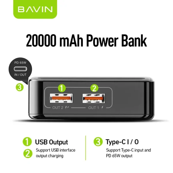 پاور بانک سوپر فست 20000 باوین مدل BAVIN PC036 PD 65W
