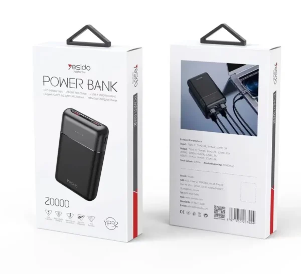 پاوربانک 20000 میلی آمپر یسیدو مدل YESIDO YP32 PD 20W