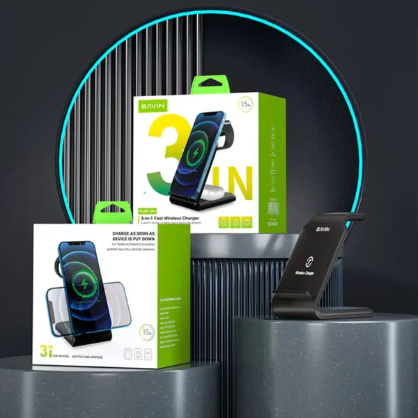 شارژر 3کاره وایرلس باوین مدل BAVIN PC055 Wireless charger 3-IN 1