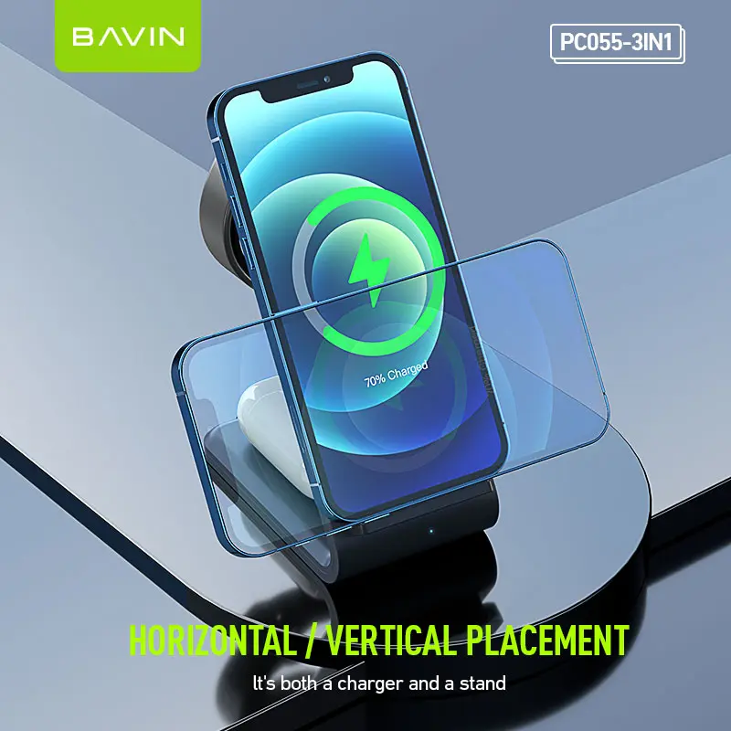 شارژر بی سیم سه کاره باوین BAVIN PC055 3 IN 1 Wireless charger