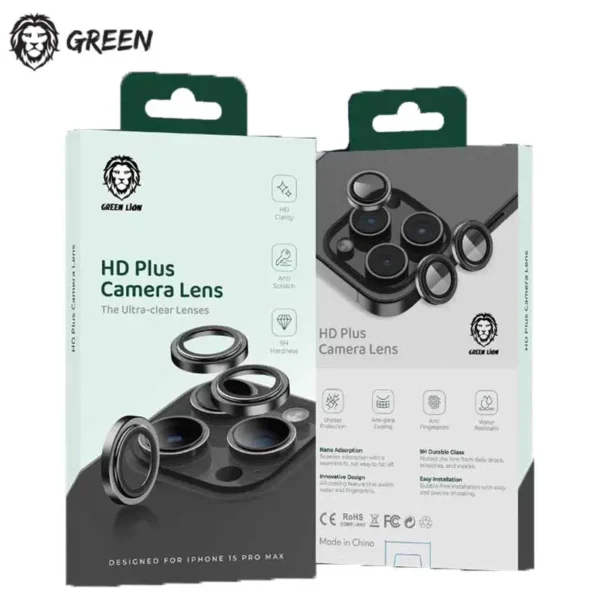 محافظ لنز آیفون 15 پرو مکس گرین مدل HD PLUS CAMERA LENS 15 PRO MAX