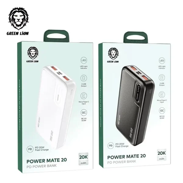 پاوربانک 20000 میلی آمپر گرین مدل GREEN LION POWER MATE 20K