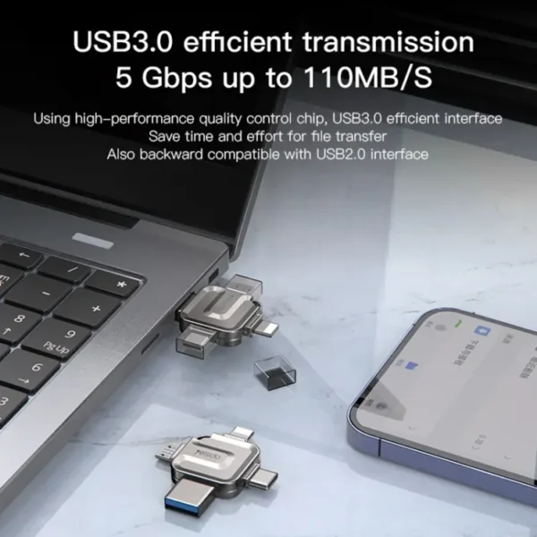 مبدل OTG و فلش مموری 4 سر یسیدو 128 گیگابایت YESIDO FL15 128GB Flash Drive