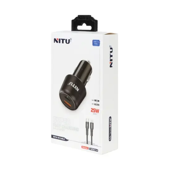 شارژر فندکی 25 وات نیتو مدل NITU NDC14 FAST CHARGING همراه با کابل تایپ سی
