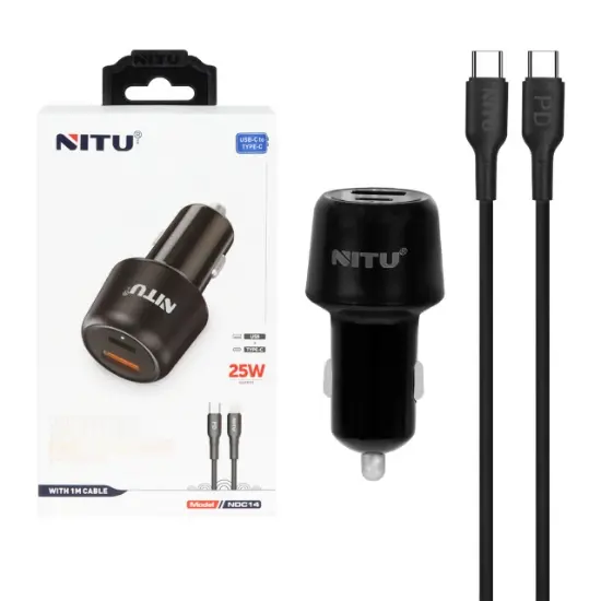 شارژر فندکی 25 وات نیتو مدل NITU NDC14 FAST CHARGING همراه با کابل تایپ سی