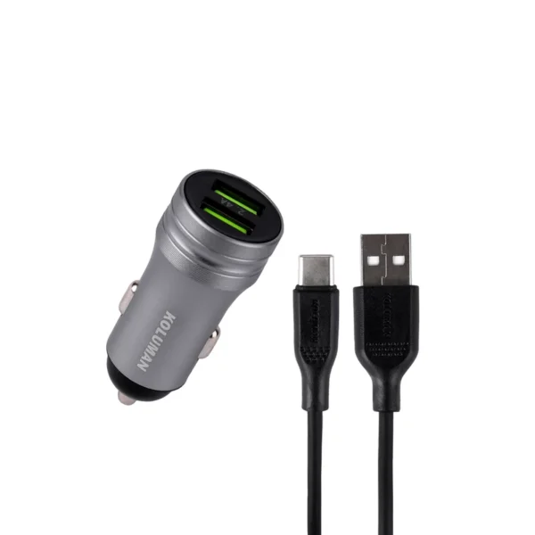 شارژر فندکی 2 پورت کلومن KOLUMAN KC-C08 به همراه کابل USB-C با گارانتی