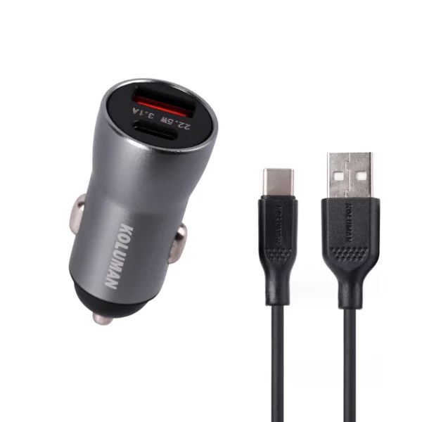 شارژر فندکی 2 پورت کلومن KOLUMAN KC-C09 به همراه کابل USB-C با گارانتی