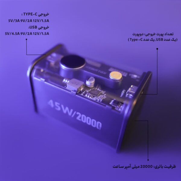 پاوربانک کلومن KP-20 با ظرفیت 20000 میلی آمپر 45 وات با گارانتی