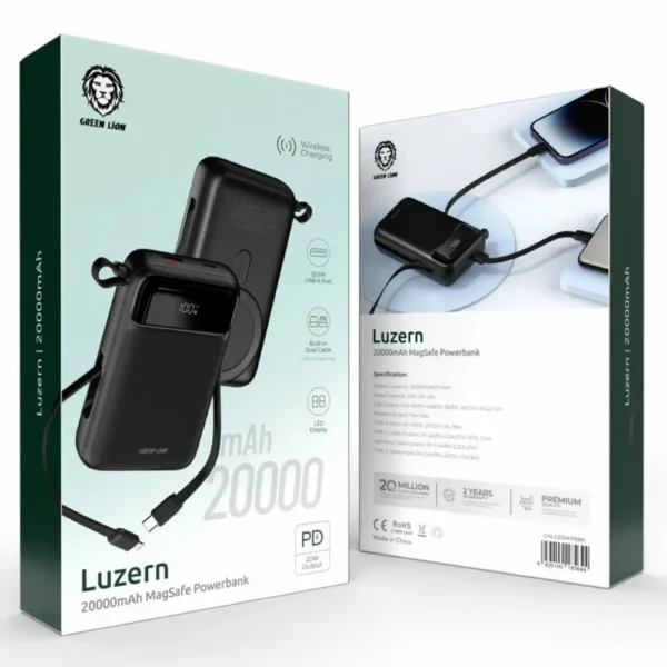 پاوربانک مگسیف گرین لاین GREEN LION LUZERN با ظرفیت 20000 میلی آمپر
