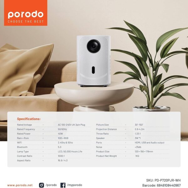 پروژکتور پرودو PORODO MINI PROJECTOR PD-P720PJR