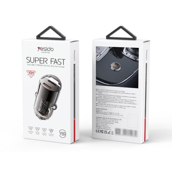 شارژر فندکی 30 وات یسیدو YESIDO Y69 با دو خروجی USB-C