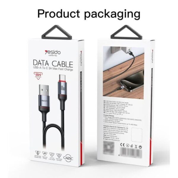 کابل 18 وات USB به TYPE-C یسیدو YESIDO CA129C