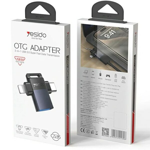 مبدل OTG دو کاره تایپسی و لایتنینگ یسیدو YESIDO GS35